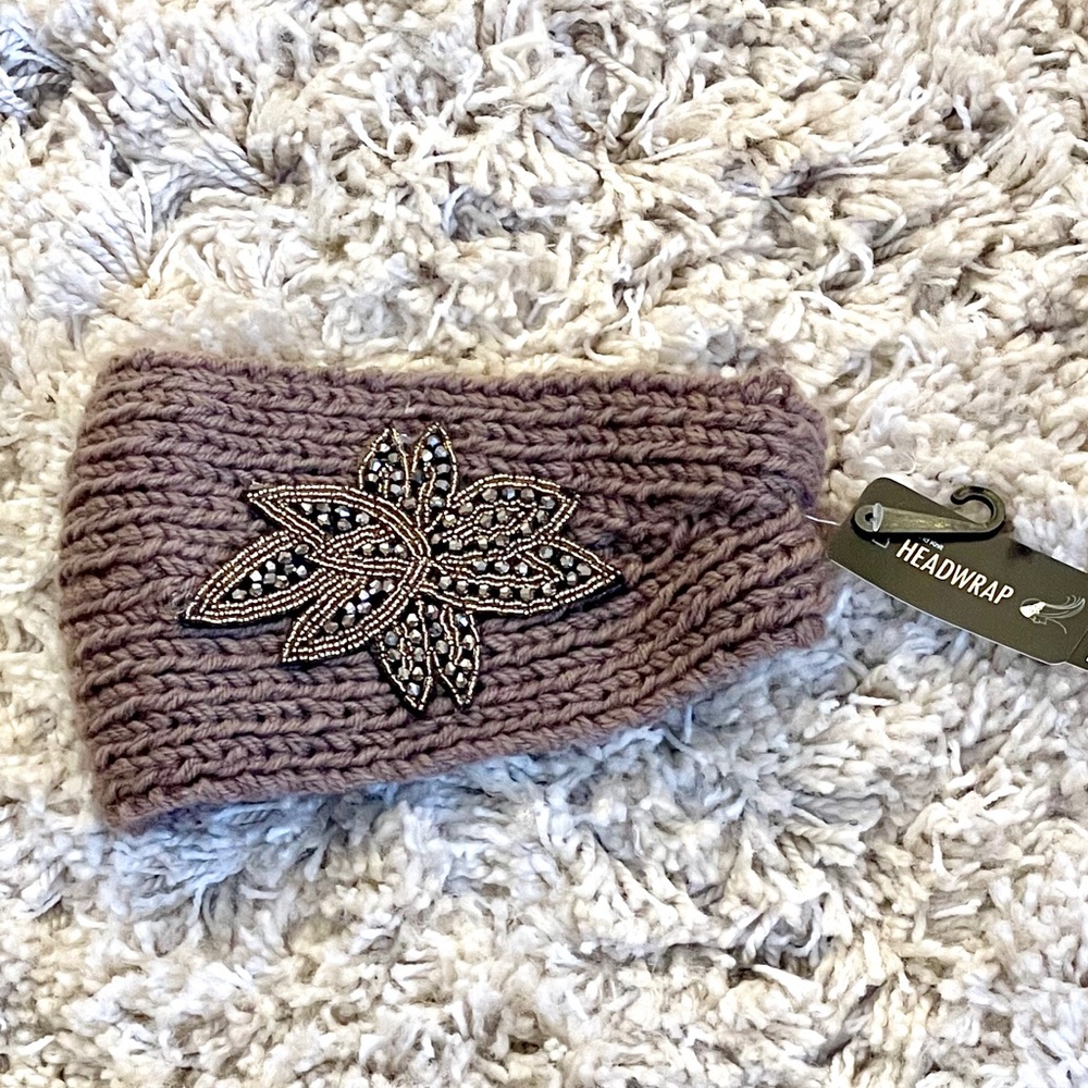 NWT Taupe Jeweled Knit Head Wrap Ear Warmer